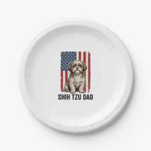 Shih Tzu Dad Patriotic Vintage Dog Shirt Design_1 Paper Plate