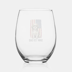 Shih Tzu Dad Patriotic Vintage Dog Shirt Design_1 Stemless Wine Glass