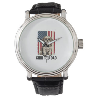 Shih Tzu Dad Patriotic Vintage Dog Shirt Design_1 Watch