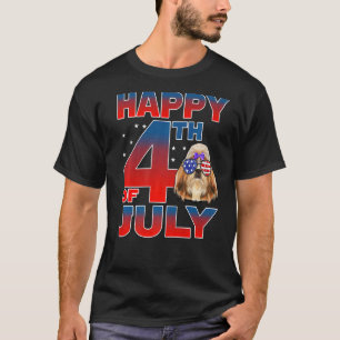 Shih Tzu Dog American Flag Glasses Happy 4th Of Ju T-Shirt