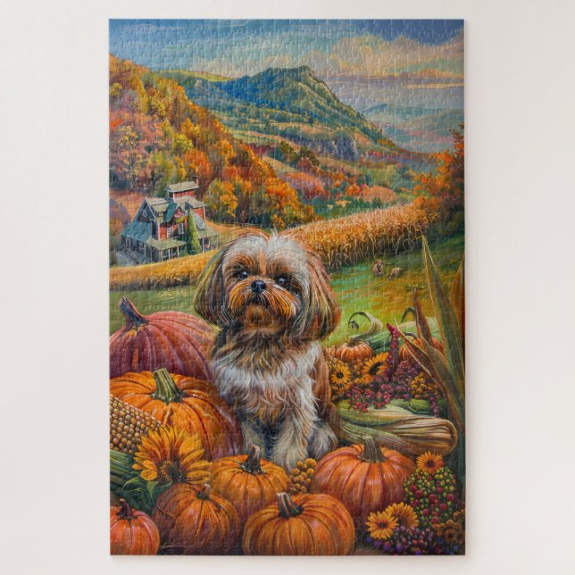 Shih Tzu Dog Autumn Harvest Thanksgiving  Jigsaw Puzzle (Vertical)