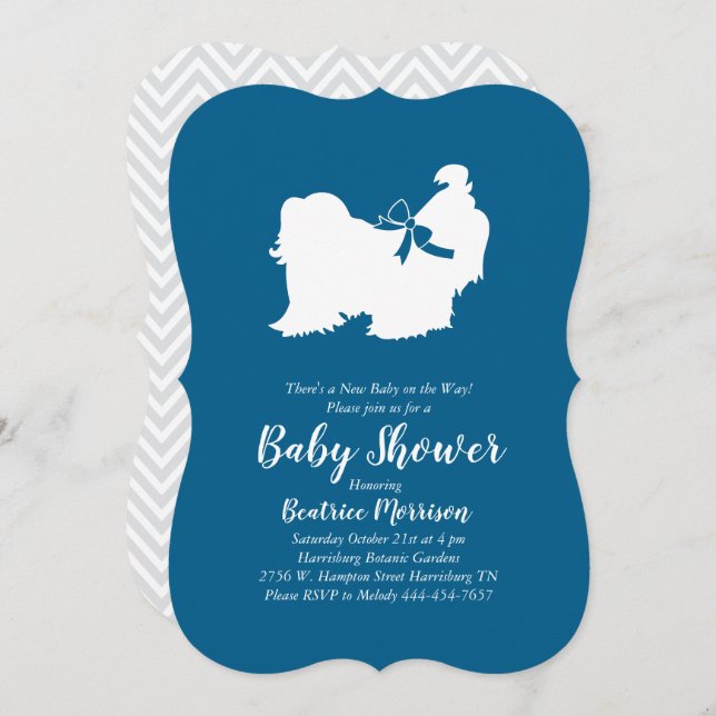 Shih Tzu Dog Baby Shower Blue Boy Invitation (Front/Back)