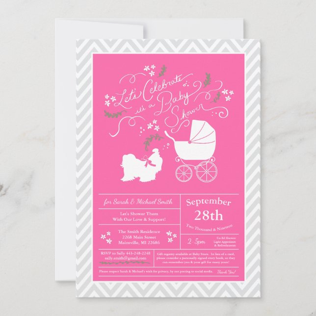 Shih Tzu Dog Baby Shower Pink Girl Invitation (Front)