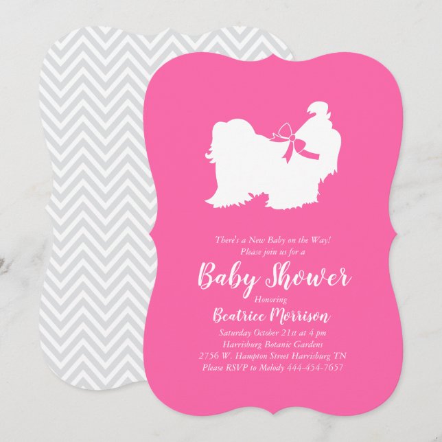 Shih Tzu Dog Baby Shower Pink Girl Invitation (Front/Back)