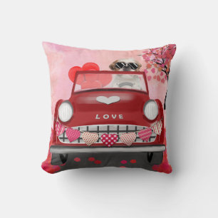 Shih Tzu Dog Car with Hearts Valentine's Cushion
