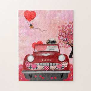 Shih Tzu Dog Car with Hearts Valentine's   Jigsaw Puzzle
