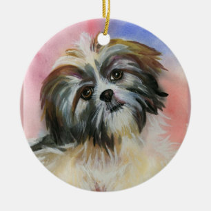 shih tzu dog ceramic tree decoration