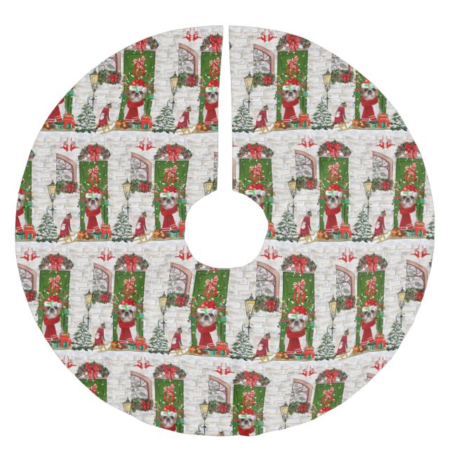 Shih Tzu Dog Christmas  Brushed Polyester Tree Skirt (Front)