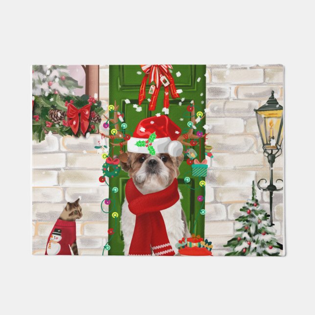 Shih Tzu Dog Christmas  Doormat (Front)