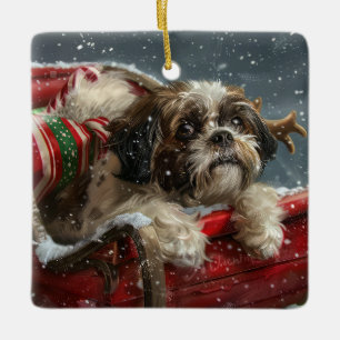 Shih Tzu Dog Christmas Festive Ceramic Ornament