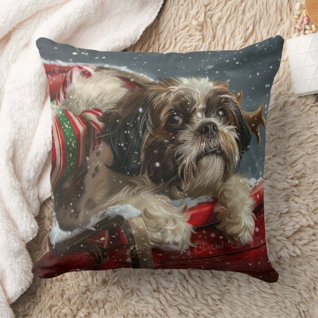 Shih Tzu Dog Christmas Festive Cushion (Blanket)