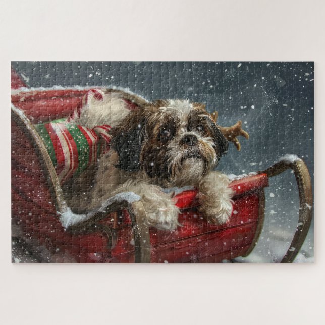 Shih Tzu Dog Christmas Festive Jigsaw Puzzle (Horizontal)
