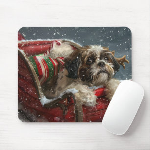 Shih Tzu Dog Christmas Festive Mouse Pad