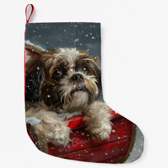 Shih Tzu Dog Christmas Festive Small Christmas Stocking (Front)