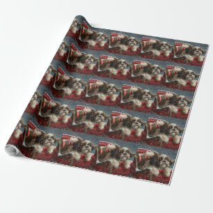 Shih Tzu Dog Christmas Festive Wrapping Paper
