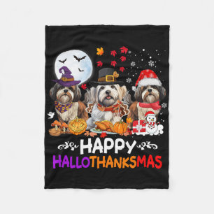 Shih Tzu Dog Christmas Happy Hallothankmas Thanksg Fleece Blanket