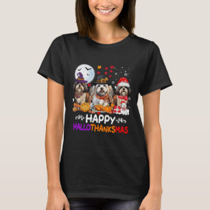 Shih Tzu Dog Christmas Happy Hallothankmas Thanksg T-Shirt