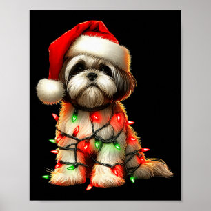 Shih Tzu Dog Christmas Lights Santa Hat Dog Lover Poster