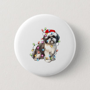 Shih Tzu Dog Christmas Lights Xmas Cute 6 Cm Round Badge