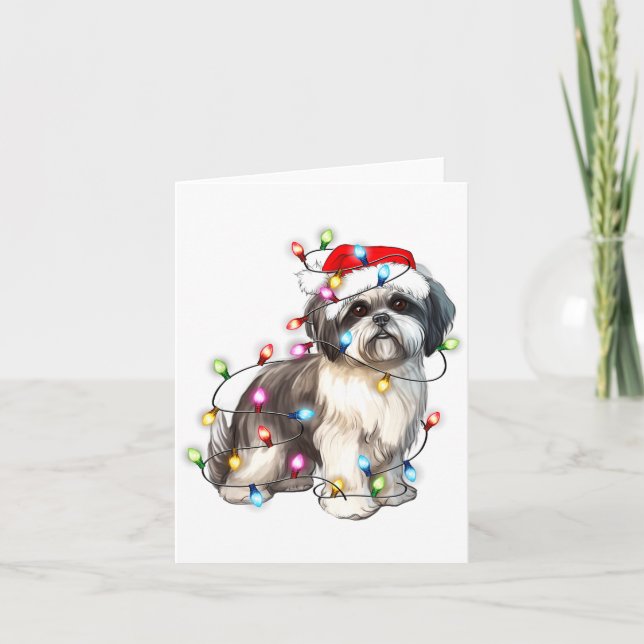 Shih Tzu Dog Christmas Lights Xmas Cute  Card (Front)