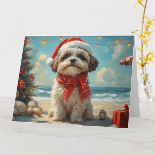 Shih Tzu Dog Christmas Vintage Beach Card