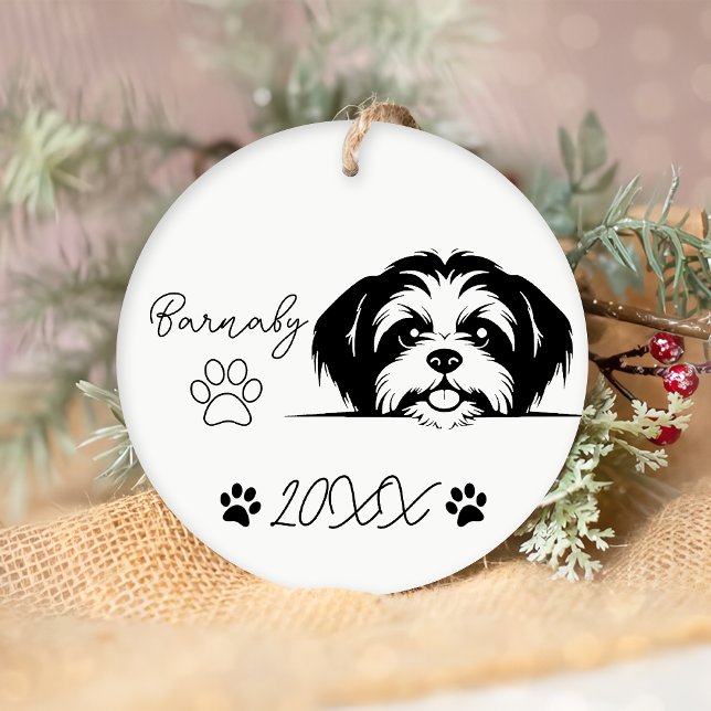 Shih Tzu Dog Custom Name & Year Ceramic Ornament (Creator Uploaded)