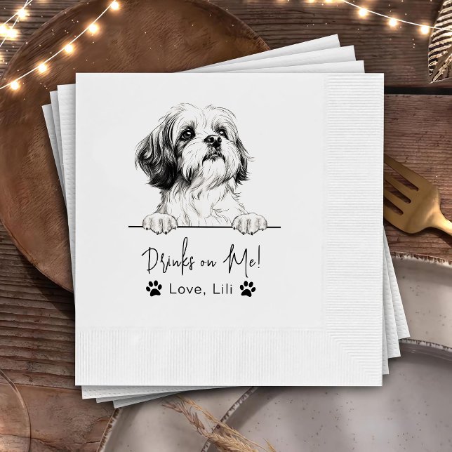 Shih Tzu Dog Custom Personalised Drinks On Me Napkin (Creator Uploaded)
