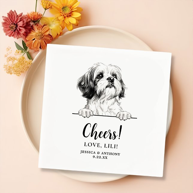Shih Tzu Dog Drawing Personalised Cheers Napkin (Creator Uploaded)