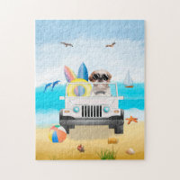 shih tzu Dog Driving on Beach 