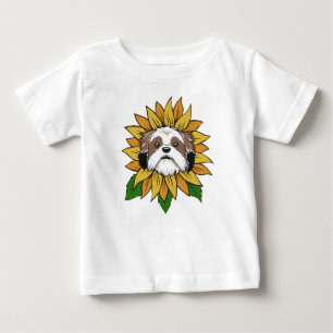 Shih Tzu Dog Face on a Sunflower Baby T-Shirt