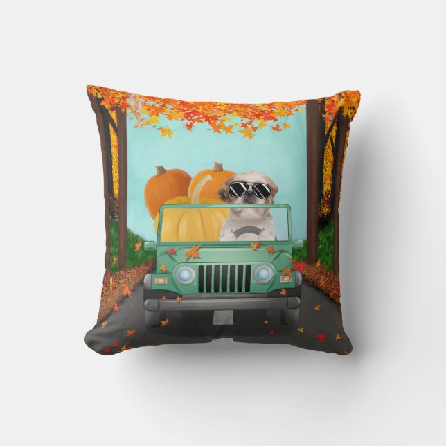 Shih Tzu Dog Fall Pumpkin Cushion (Front)
