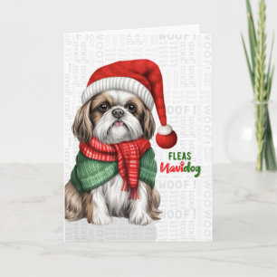 Shih Tzu Dog Funny Fleas Navidog Christmas Holiday Card