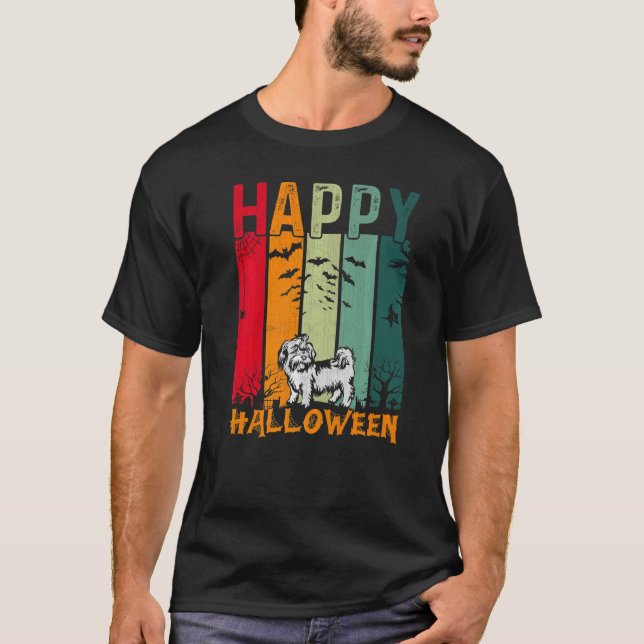 Shih Tzu Dog  Girls Boys Retro Halloween Dinner Pa T-Shirt (Front)