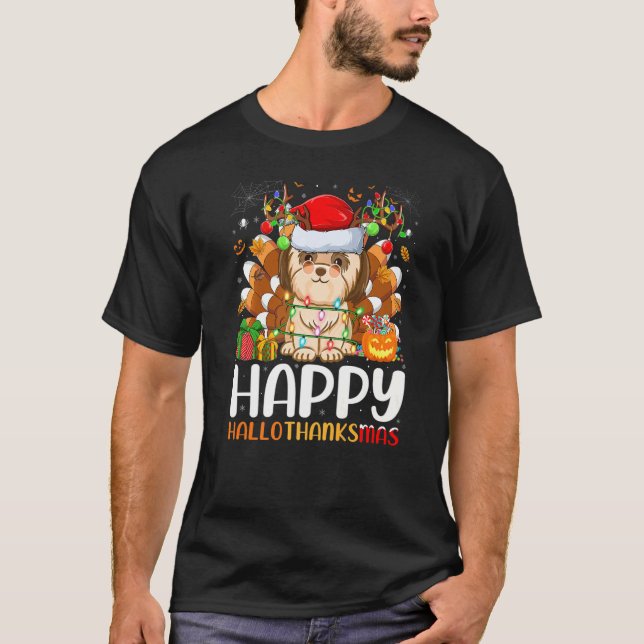 Shih Tzu Dog  Halloween Christmas Happy Hallothank T-Shirt (Front)