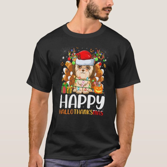 Shih Tzu Dog  Halloween Christmas Happy Hallothank T-Shirt (Front)