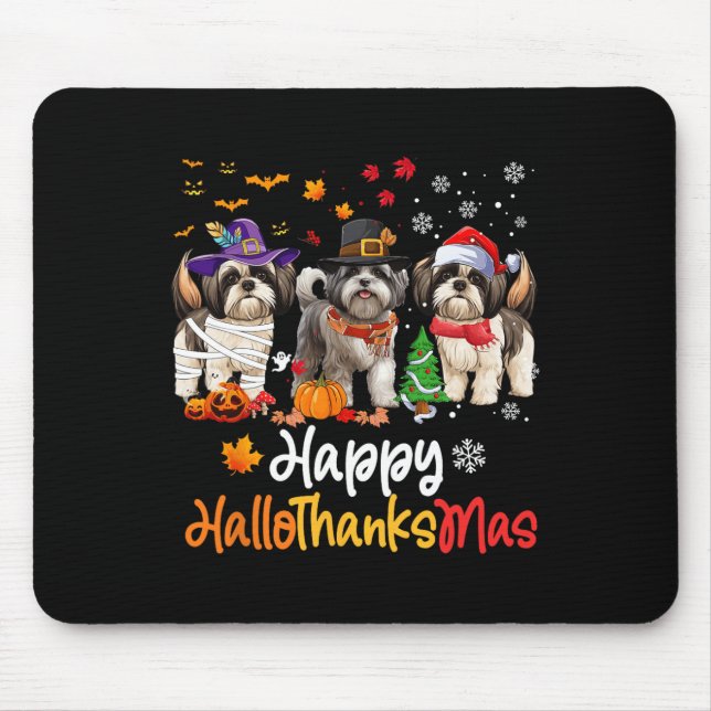 Shih Tzu Dog Halloween Christmas Happy Hallothanks Mouse Pad (Front)