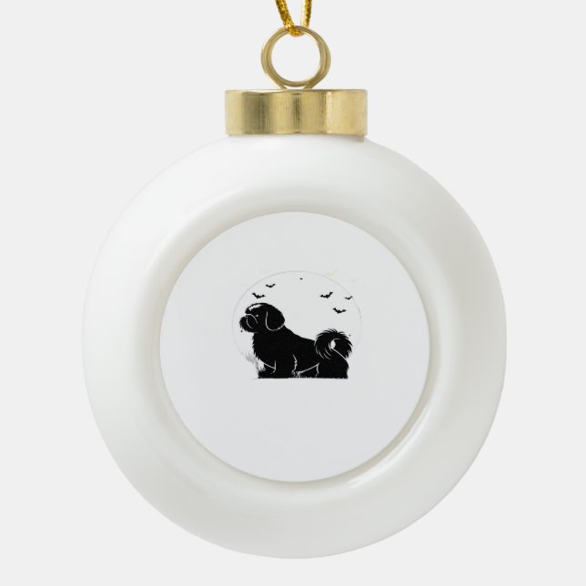 Shih Tzu Dog – Halloween Moon Silhouette Classic T Ceramic Ball Christmas Ornament (Front)