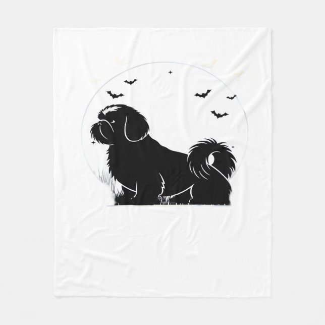 Shih Tzu Dog – Halloween Moon Silhouette Classic T Fleece Blanket (Front)