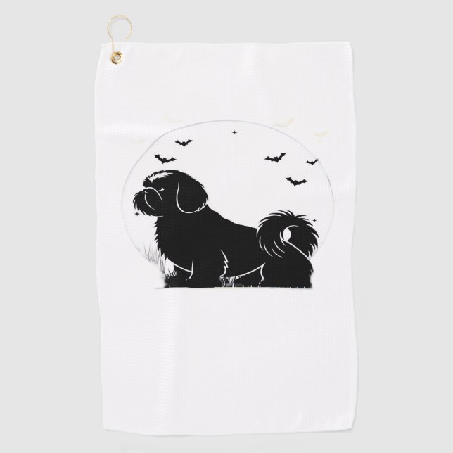 Shih Tzu Dog – Halloween Moon Silhouette Classic T Golf Towel (Front)