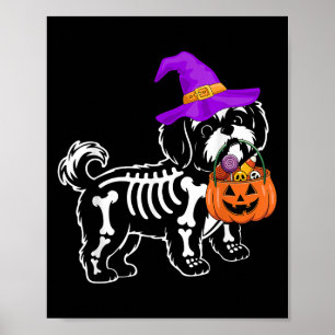 Shih Tzu Dog Halloween Soky Skeleton Trick Or Trea Poster