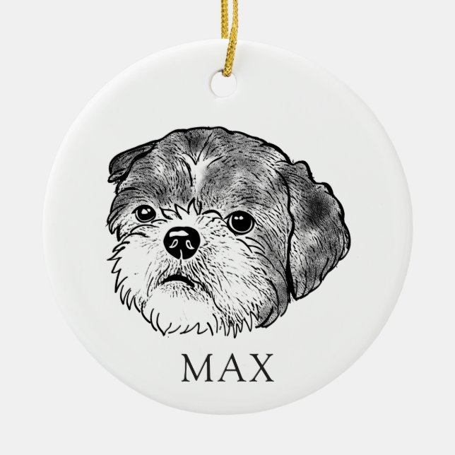 Shih Tzu Dog Hand Drawing Personalised Ceramic Ornament (Front)
