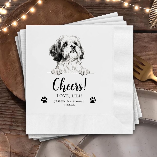 Shih Tzu Dog Hand Drawing Personalised Cheers Napkin (Creator Uploaded)