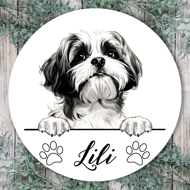 Shih Tzu Dog Hand Drawing Personalised Classic Round Sticker (Creator Uploaded)