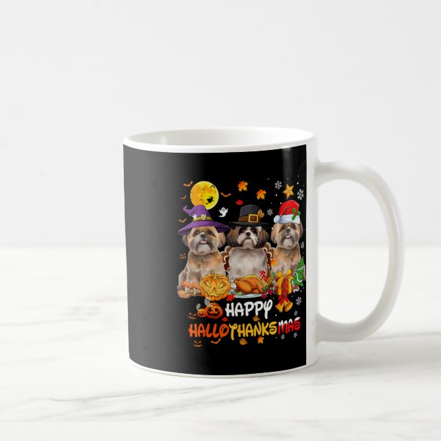 Shih Tzu Dog Happy Halloween Thanksgiving Merry Ch Coffee Mug (Right)