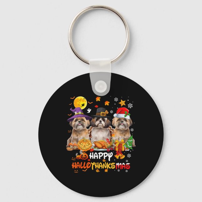 Shih Tzu Dog Happy Halloween Thanksgiving Merry Ch Key Ring (Front)