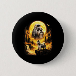 Shih Tzu Dog Howling to The Moon Vintage 90s Retro 6 Cm Round Badge