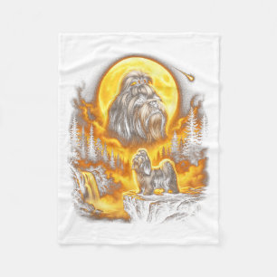 Shih Tzu Dog Howling to The Moon Vintage 90s Retro Fleece Blanket