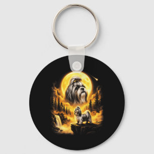 Shih Tzu Dog Howling to The Moon Vintage 90s Retro Key Ring