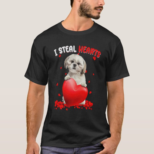 Shih Tzu Dog I Steal Hearts Cute Valentine Day Wom T-Shirt (Front)