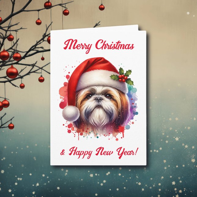 Shih Tzu Dog in Santa Hat Christmas   Card (Creator Uploaded)